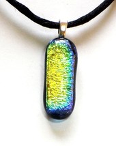 Rainbow Dichroic Pendant. Gold with Blue and Green - £19.18 GBP