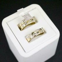 Trio His Her 2CT Lab Created Diamond Wedding Ring Set 14K Yellow Gold Plated - £83.33 GBP