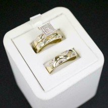 Trio His Her 2CT Lab Created Diamond Wedding Ring Set 14K Yellow Gold Plated - £83.95 GBP