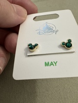 Disney Parks Mickey Mouse Faux Emerald Green May Birthstone Earrings Gold Color image 4
