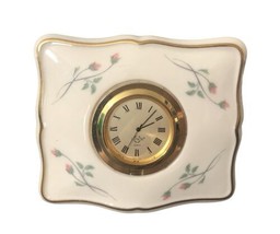 Vintage Lenox  Porcelain Table Clock Rose Manor Pattern - Pink Rosebuds - Quartz - £14.78 GBP