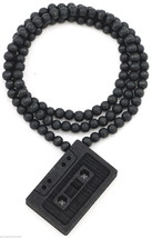 Cassette Tape Necklace New Good Wood Style Pendant With 36 Inch Wood Bead Chain - £20.71 GBP
