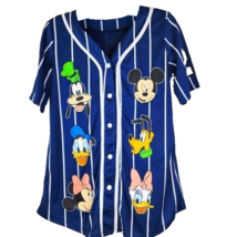 Disney Characters Front Button Women&#39;s Baseball Blue Striped Shirt Sz M - £23.74 GBP