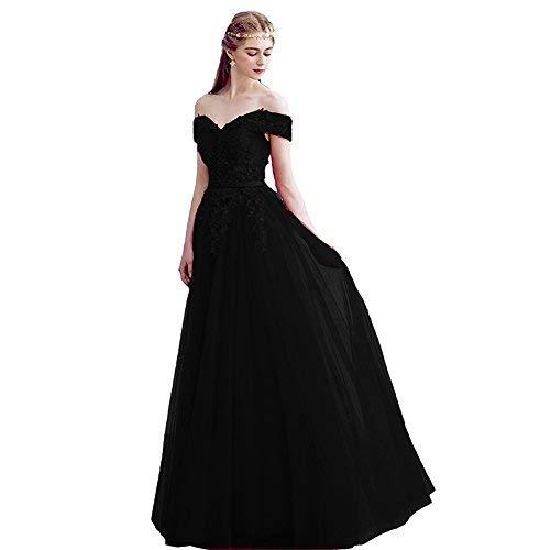 Custom Made Off The Shoulder Beaded Long Lace Prom Dress Evening Gown Black