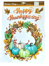 Happy Thanksgiving Day Window Clings Wreath Pumpkins Fall Autumn Harvest... - $16.63