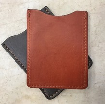 LEATHER CARD HOLDER - CHESTNUT BROWN Minimalist Wallet - Amish Handmade ... - $14.97