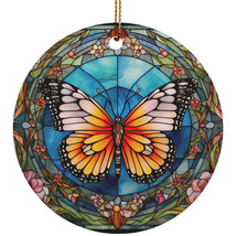 Colorful Butterfly Stained Glass Art Flower Wreath Christmas Ornament Gift Decor - £11.64 GBP