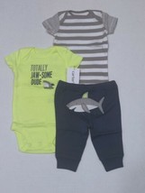 Carter's 3 Piece Set for Boys Newborn 3 or 6 Months Shark Summer Theme Neon - $2.99