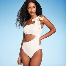 Women&#39;S One Shoulder Bow Cut Out One Piece Swimsuit - Off-White Xs - £11.85 GBP