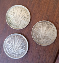 1951 1953 1957 Three Pence Queen Elizabeth II &amp; King George VI Circulated - £3.76 GBP