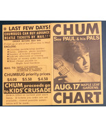 Beatles Chum Chart Handbill for Beatles Tickets for Concert in Toronto 1966 - $851.78 MXN