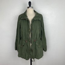 Ann Taylor Loft Women Utility Jacket Med Petite Olive Green Cot/Linen Zi... - $34.60