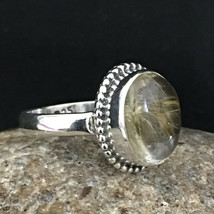 925 Sterling Silver Genuine Rutile Quartz Handcrafted Bezel Ring Statement Ring - £26.20 GBP