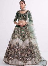Beautiful Green Ombr Zarkan Embroidery Wedding Lehenga Choli - £169.87 GBP