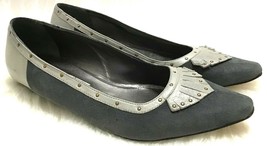 Vintage Italy Moda Di Fausto Shoes Sz 7 Gray Suede Leather Kiltie Studs - £50.35 GBP