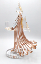 Mid Century Murano Glass Aventurine ROSE GOLD Striped Angel Candle Holder 9&quot; VG - £66.25 GBP