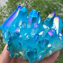 80-100g Titanium Aura Blue Crystal Rainbow Healing Cluster Geode Rock De... - £23.58 GBP