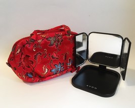 Travel Cosmetic Purse Portable 3 Way Vanity Mirror Fabric Floral Makeup ... - $35.00