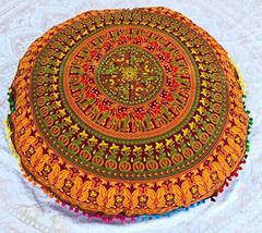 Traditional Jaipur Floral Mandala Peacock Camel Floor Cushions, Decorative Throw - £35.95 GBP