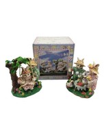 Spring Bunnies Fabric Mache Swinging &amp; Picnicking Easter Figure 8.5&quot; w Box - $464.20 MXN