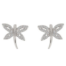 Precious Stars Silvertone Cubic Zirconia Dragonfly Stud Earrings - £17.58 GBP