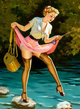 Vintage Pin Up Fishing Girl Sexy Gil Elvgren Ceramic Tile Mural Backsplash - £53.75 GBP+