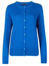 Ladies Ex M*S BRIGHT-BLUE Pure Cotton Round Neck Long Sleeve Cardigan size 8-22 - £19.63 GBP