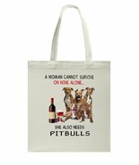Wine And Pitbulls Great Couple Woman Life Bag Dogs Lover Canvas Bags Cot... - $26.99 CAD