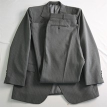 Vtg Mens 42R 34x32 Slim Gray Striped Jacket Bootcut Pants Suit - £41.19 GBP