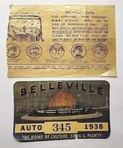 1938 City of Belleville Illinois Vehicle License Window Sticker Decal PB137 - £63.92 GBP