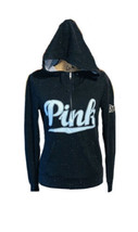 PINK Victoria’s Secret Hoodie Black &amp; Blue Women&#39;s Size Small 1/4 Zip - $25.00