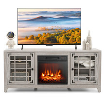 58 Inch Fireplace TV Stand with Adjustable Shelves for TVs up to 65 Inch-Natural - £247.16 GBP
