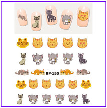 Nail art water transfer stickers decal funny cartoon cat face RP150 - £2.59 GBP