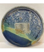 Vintage Handmade Artist Signed Garlic Grater Pottery Plate Hanging Blue 7&quot; - £16.12 GBP