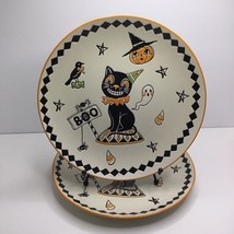 2 Halloween Side Salad Plates Creep Show Bat Jack O Lantern New Eli + Ana - $34.60