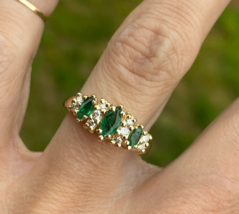 2.80Ct Marquise Cut Lab-Created Green Emerald Band Ring 14K Yellow Gold Plated - £104.62 GBP