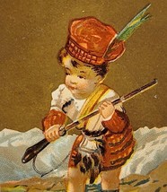 Antique Victorian Trade Card Scandinavian Frontier Child w/Rifle 1880s 4 x 2.5 - £20.24 GBP