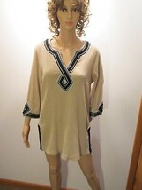 Soft Surroundings Tan Beige Pullover Tunic Top Embellished Sequins Beads Cotton - £23.91 GBP