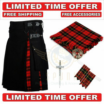 Scottish Wallace Hybrid Utility Kilt For Men Cotton &amp; Tartan Kilt Cargo Pocket - $89.00