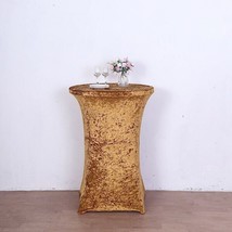 Gold Fitted Cocktail Table Cover Crushed Velvet Tablecloth Party Decorat... - £27.40 GBP