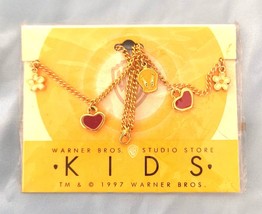 Vintage 1997 But New Warner Bros Girls Charm Necklace Tweetie Bird Hearts Flower - $13.86