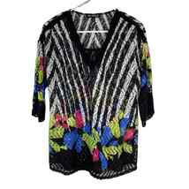 Picadilly V Neck Lace Top Stripe Floral 3/4 Sleeves Sheer Women Size S Canada - £12.75 GBP