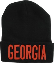 Georgia Adult Size Bold Lettering Winter Knit Cuffed Beanie Hat (Black/Red) - £14.34 GBP