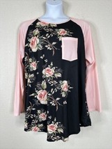 NWT Lily By Firmiana Womens Plus Size 3XL Blk/Pink Floral Henley Pocket Shirt - £21.11 GBP