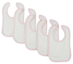 One Size White Bib With Pink Trim (pack Of 5) Color:pink - $16.46