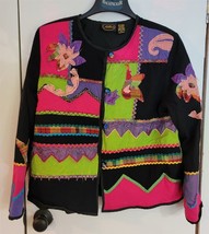 Womens L Allure Multicolor on Black Button Up Lightweight Coat Jacket Bl... - £22.75 GBP