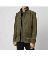 Blazer verde de gamuza genuina de cuero suave para hombre hecho a mano c... - $235.67 CAD+