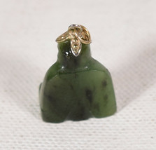 Vintage Carved Jade Happy Buddha Pendant Gold Plate for Necklace - $24.75