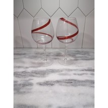 Pier 1 Swirline Red Wine Glass Pair, Set Of 2, Vintage Stemware, Wine Gl... - $49.50