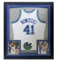 Dirk Nowitzki Autographed Mavericks Throwback M&amp;N White Framed Jersey Pa... - $1,795.50